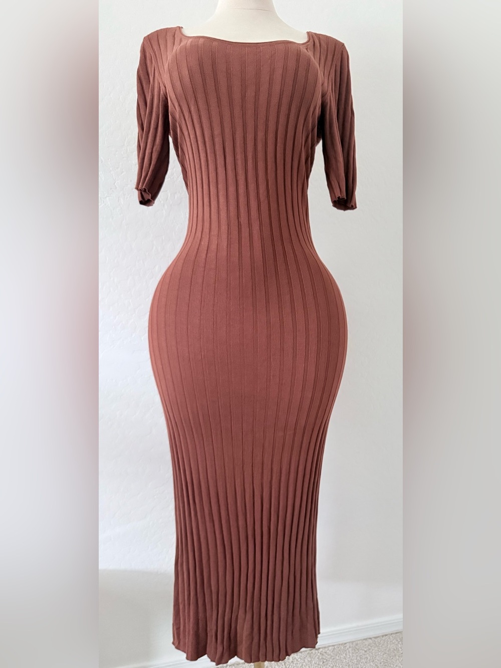 Modern Citizen Ribbed Knit Maxi Dress Open Back 100% Viscose Brown Size L